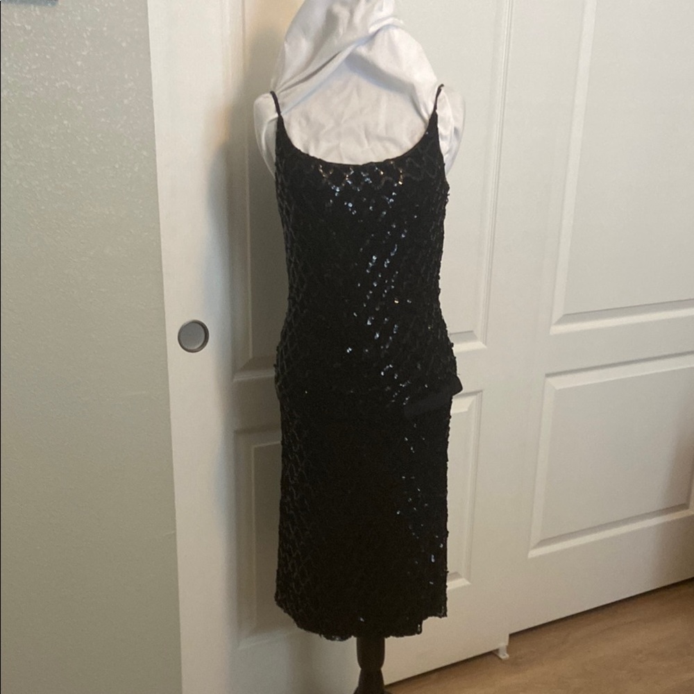 Black Sequin Spaghetti Strap Midi Dress